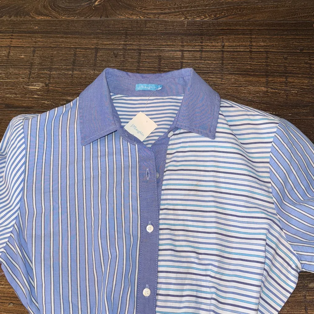 J. McLaughlin Miranda Shirtdress Blue White Stripe Collared Belt Size Small NWT - Image 5