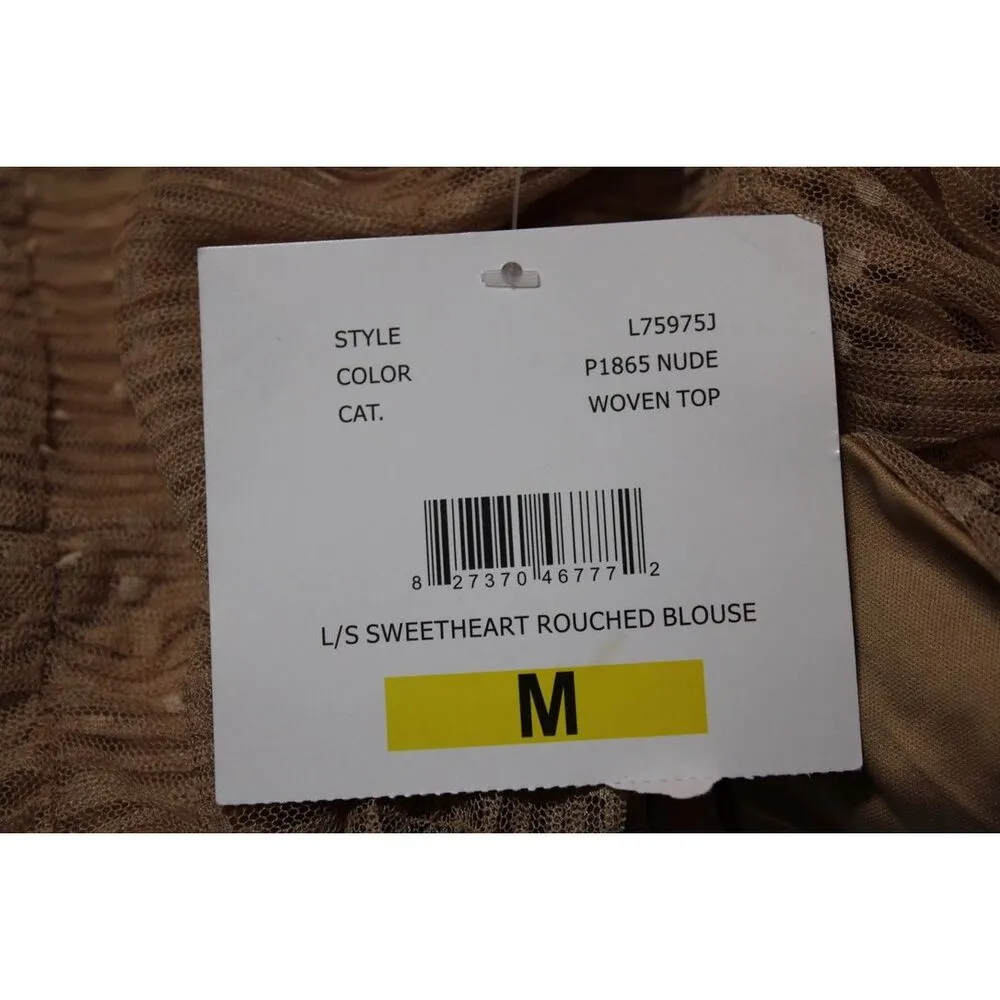 NWT Love X Design Sweetheart Rouched Blouse Tan Nude Sheer Long Sleeve Top Sz M Size M - Image 6