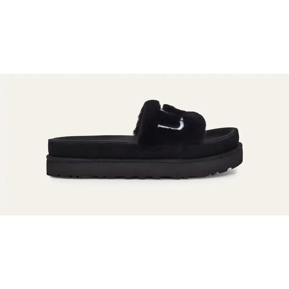 UGG Logo Black Laton Fur Slide - Image 5