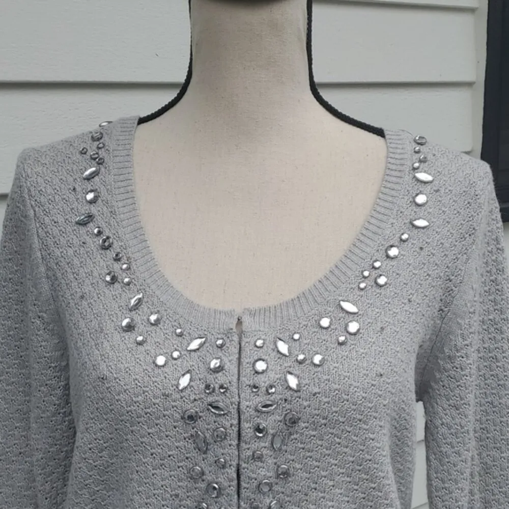 American Eagle 3/4 Sleeve Jewel Neckline Knit Cardigan Size Large - Image 2