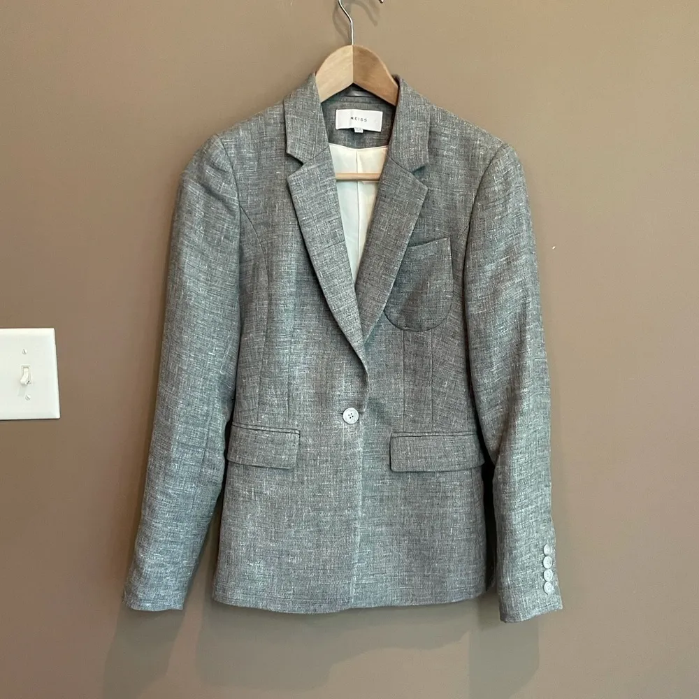 Reiss Turlington Linen Tailored Jacket Grey‎ Size 4 - Image 5
