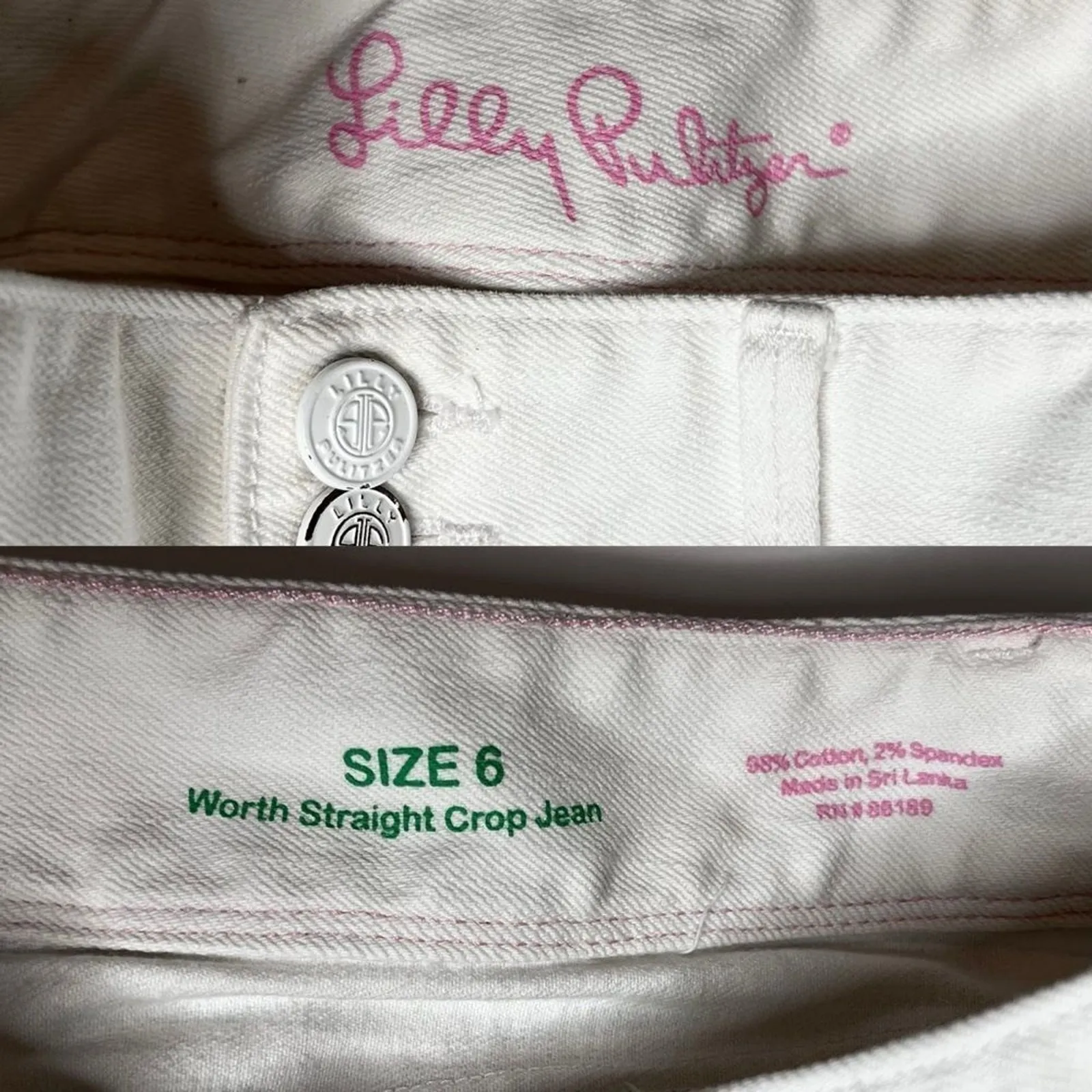Lilly Pulitzer Worth Straight Cropped Capri‎ Denim Jeans 6 White Cottagecore - Image 4