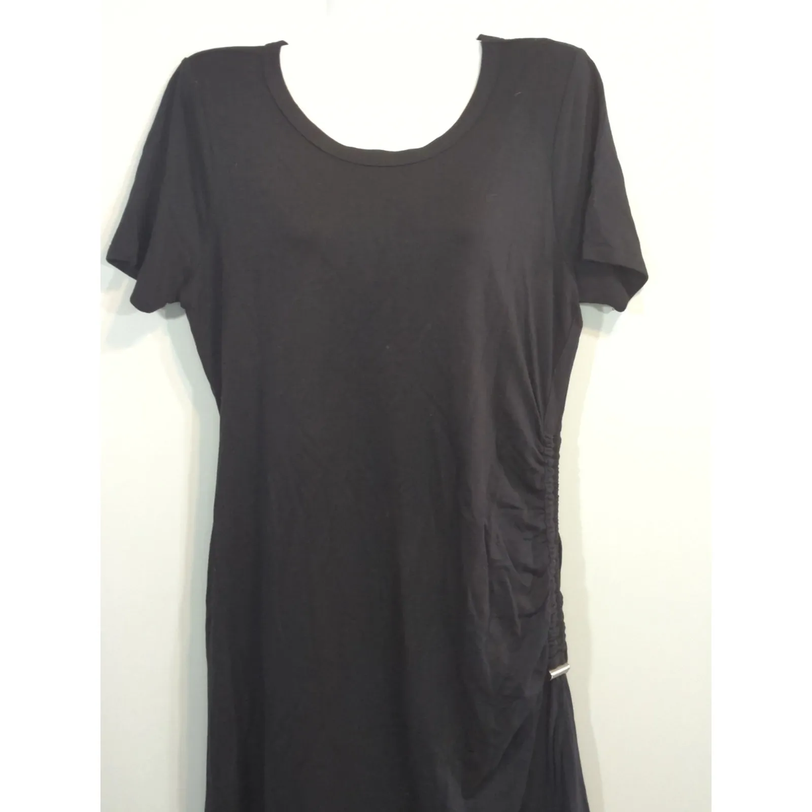 American Rag Cie Black Ruched Side Tee Shirt Dress Womens Size L Short Sleeve - Image 2