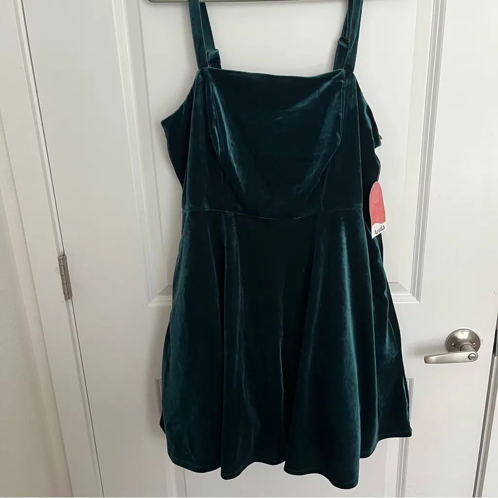NEW Arula Green Velvet Holiday Bow Mini Dress Plus Size X / 0X NWT - Image 4