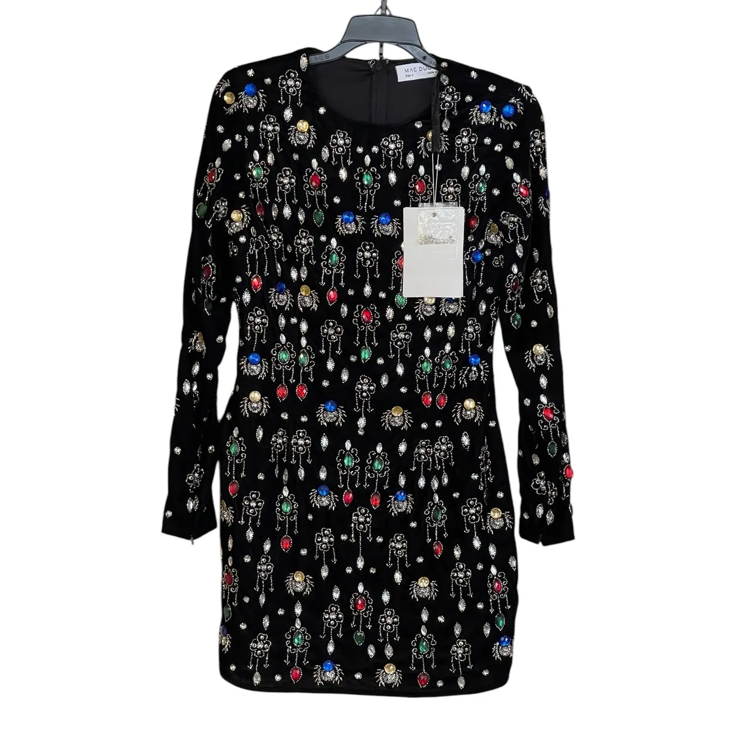 Mac Duggal NWT Size 0 LBD Style 93811 Black Long Sleeve Embellished Mini Dress - Image 4