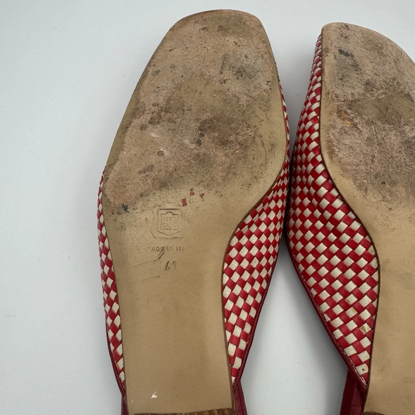 Paola del Lungo Mules‎ Red White Woven Womens Shoe Size US 9 EU 41 Slip On - Image 7