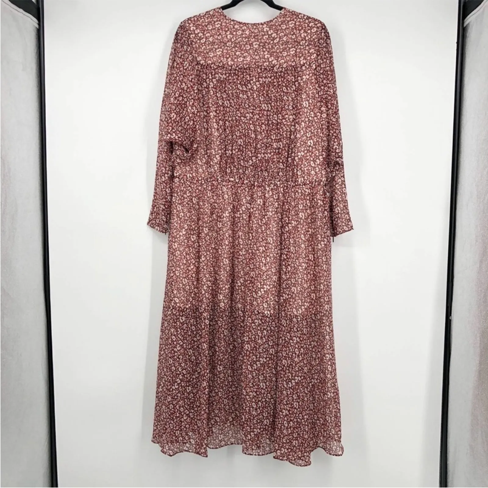 Ted Baker Pink Vallyy Floral Long Sleeve V-Neckline
Draped 1 Midi Dress NEW 0-2 - Image 8