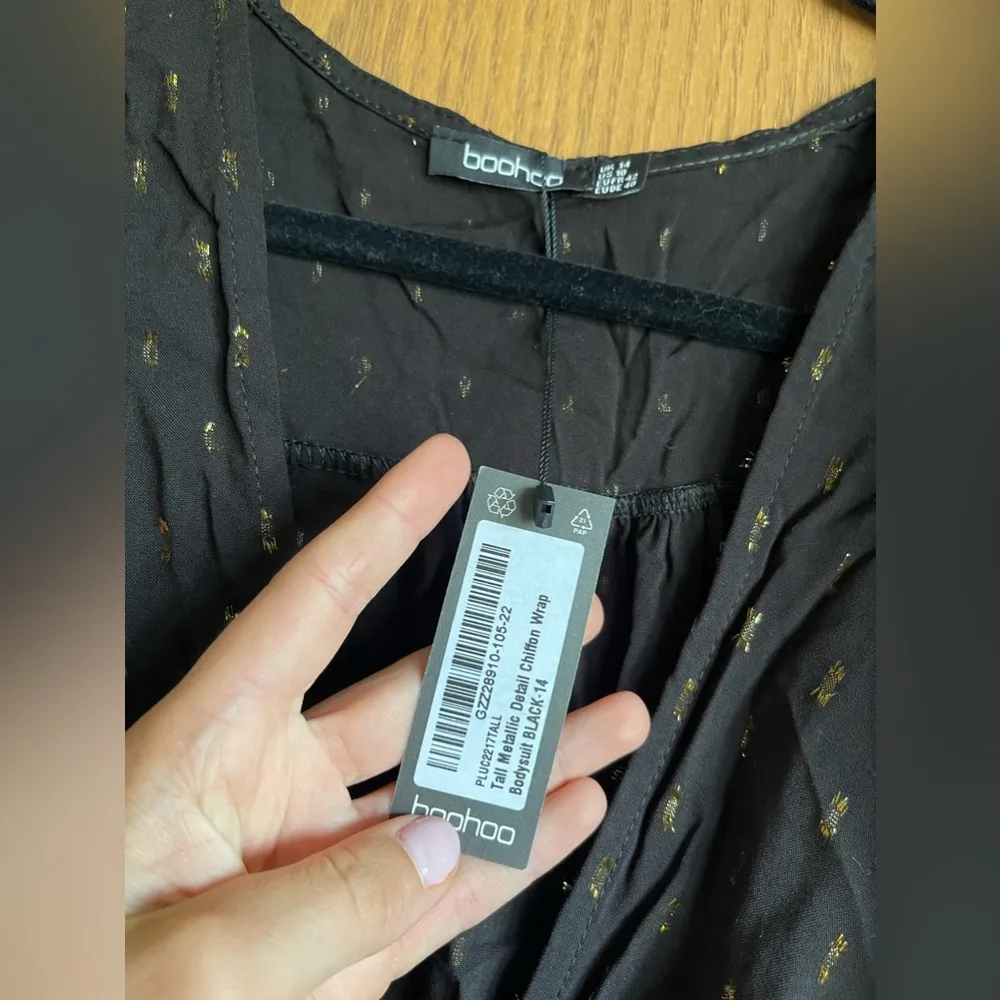 Boohoo Metallic Detail Chiffon Wrap Bodysuit - Image 3