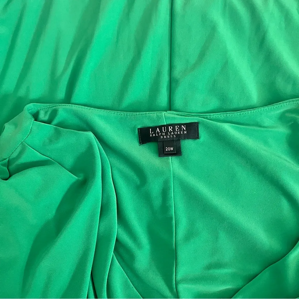Ralph Lauren Green Cowl Neck Faux Wrap 3/4 Sleeve Dress, Size 20W - Image 3