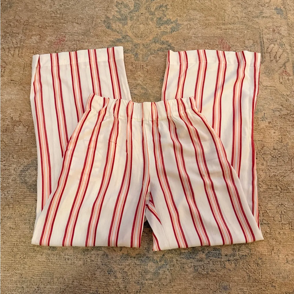 Jupee NWOT Red, White and Coral Striped High Rise Wide Leg Pants with Pockets Size M - Image 2