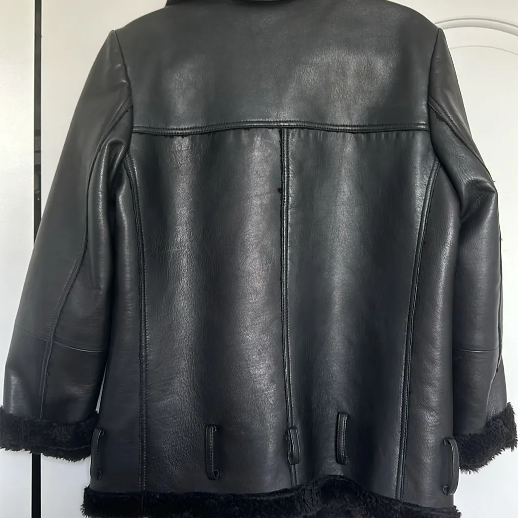 Moto style leather jacket  , shearling - Image 7
