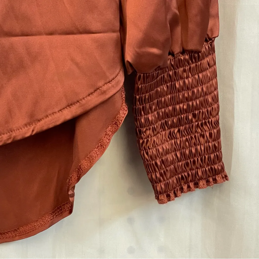 Chic Copper Women's Blouse Salle Stich Baggy Long Sleeve Brown Size XL - Image 2