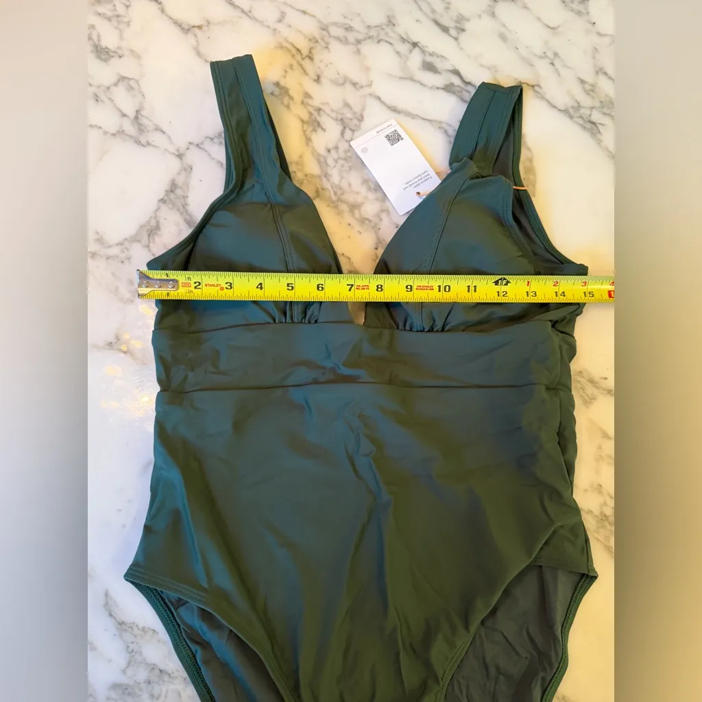 NWT Quince Palm Green Women’s Italian Plunge One-Piece Swimsuit Sz L 🌴 - Image 7