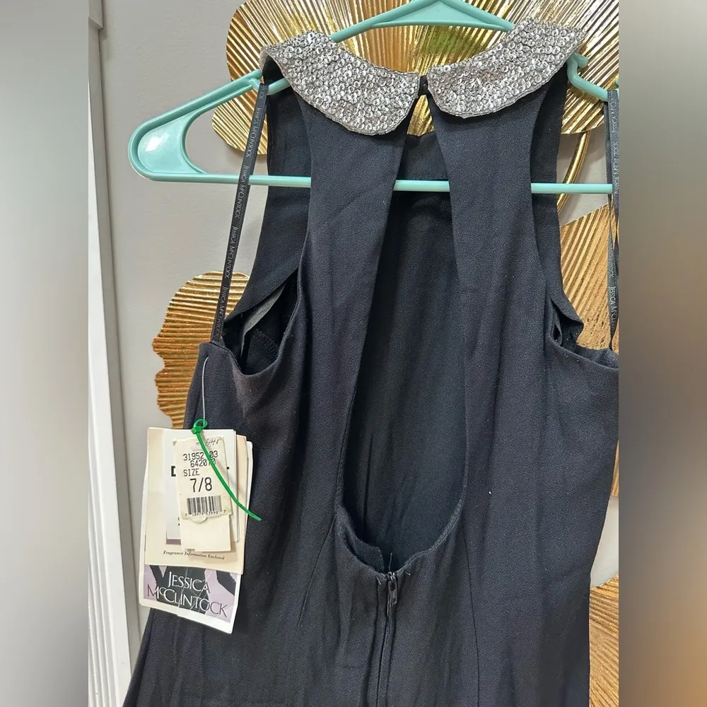 Vintage Jessica McClintock Gunne Sax Halter Dress 7/8 Silver Sequin Collar Slit - Image 5