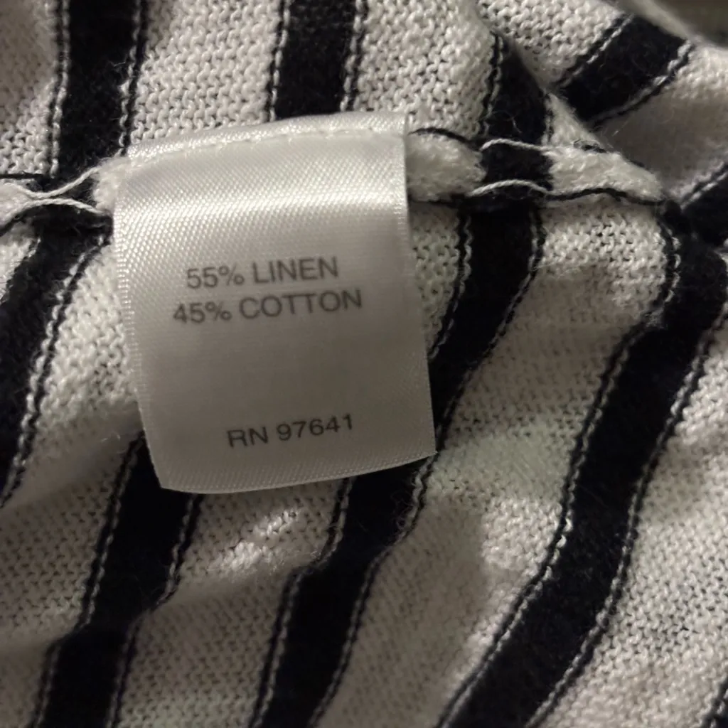 J.Jill Top Women small Black White Stripe Linen Cotton Box Pocket‎ 3/4 Sleeve - Image 8