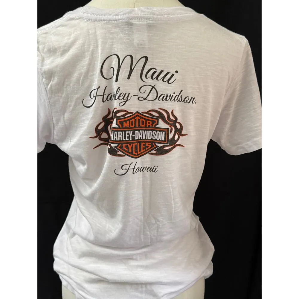 Women’s Harley Davidson White Graphic Motorcycle T Shirt Sz XL - Image 3