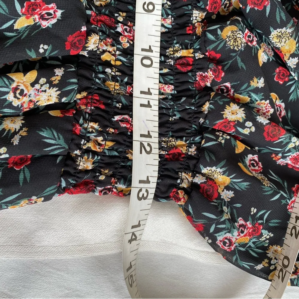 Suzy Shier Sleeveless Ruffle Floral Dress Black Red Yellow XL - Image 2