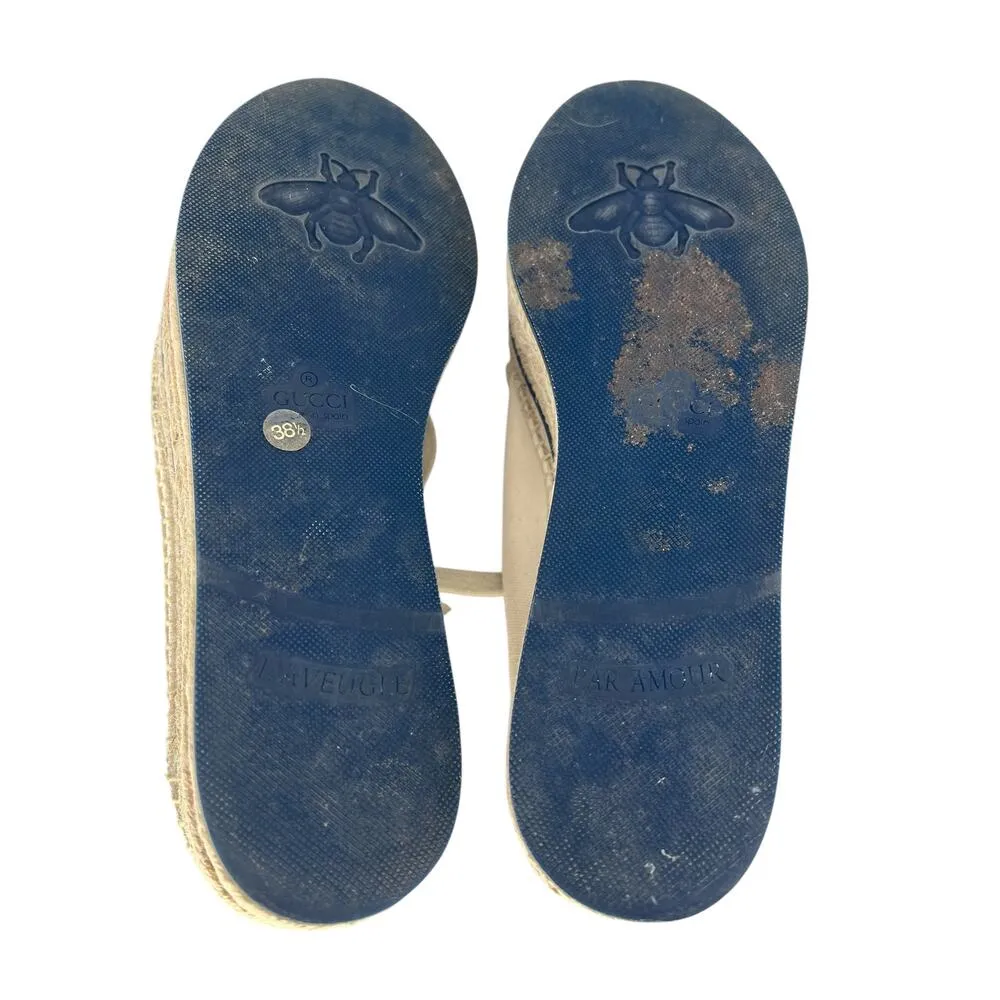 Gucci  Cream Lace Up Canvas Logo Platform Espadrilles - Image 16