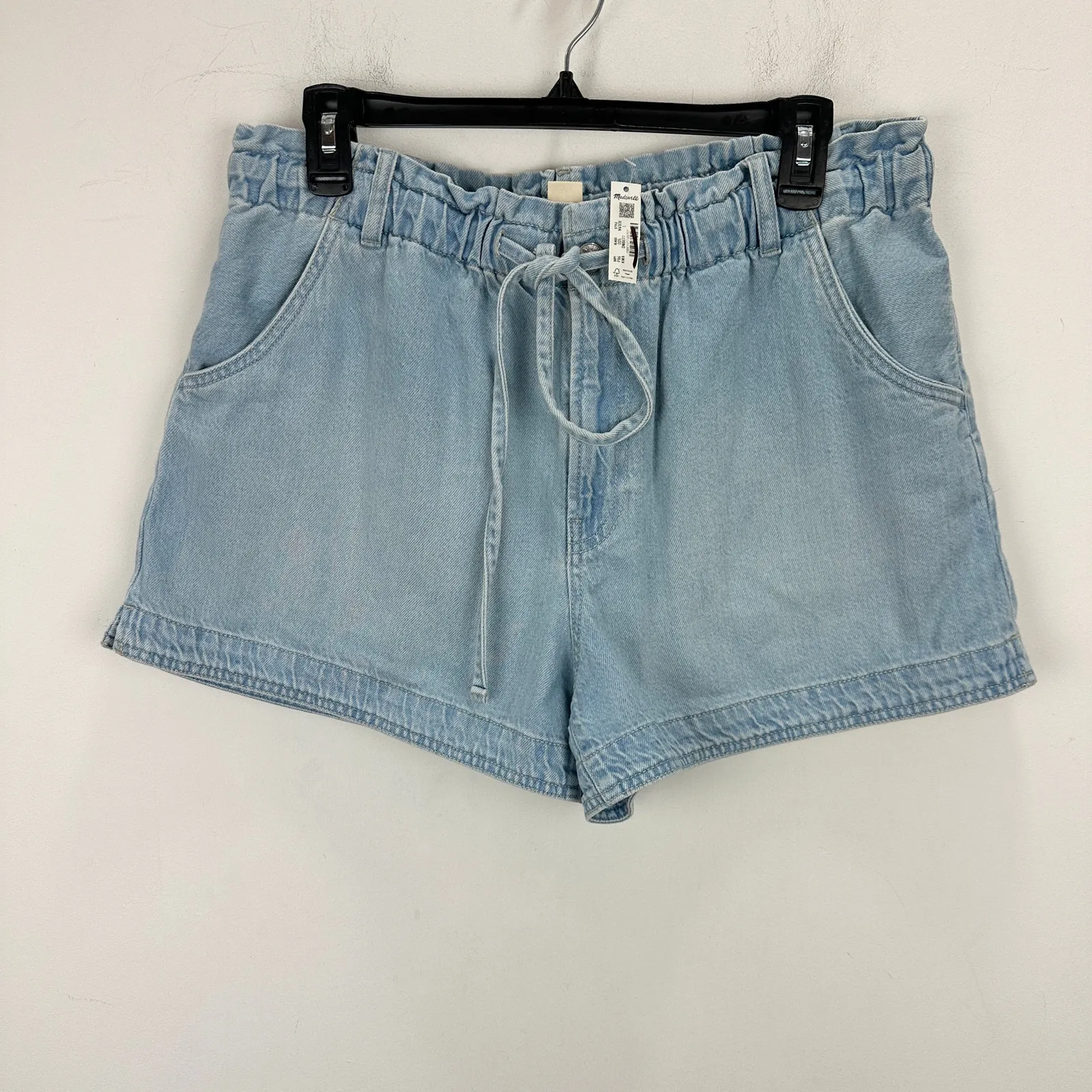 Madewell Tie Waist Denim Shorts Kelleyville Wash Airy Blue Mid Rise Large NWT - Image 7