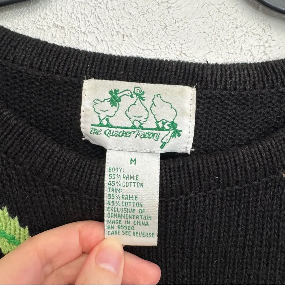 VINTAGE The Quacker Factory Knit Koala Crew Neck Sweater Size Medium Black - Image 2