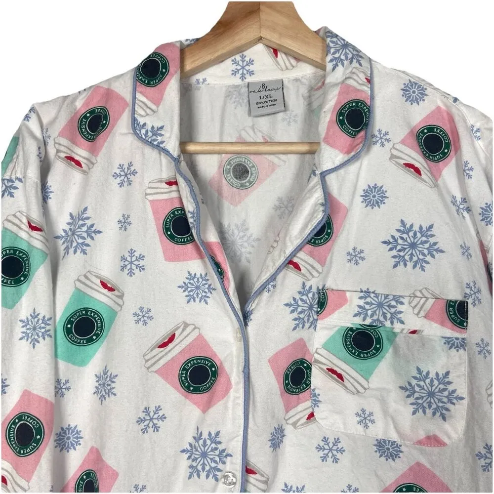 8‎ Oak Lane Pajamas Womens L/XL Pajama Top Only PJs Shirt Coffee Flannel Cozy Pink Size L - Image 2