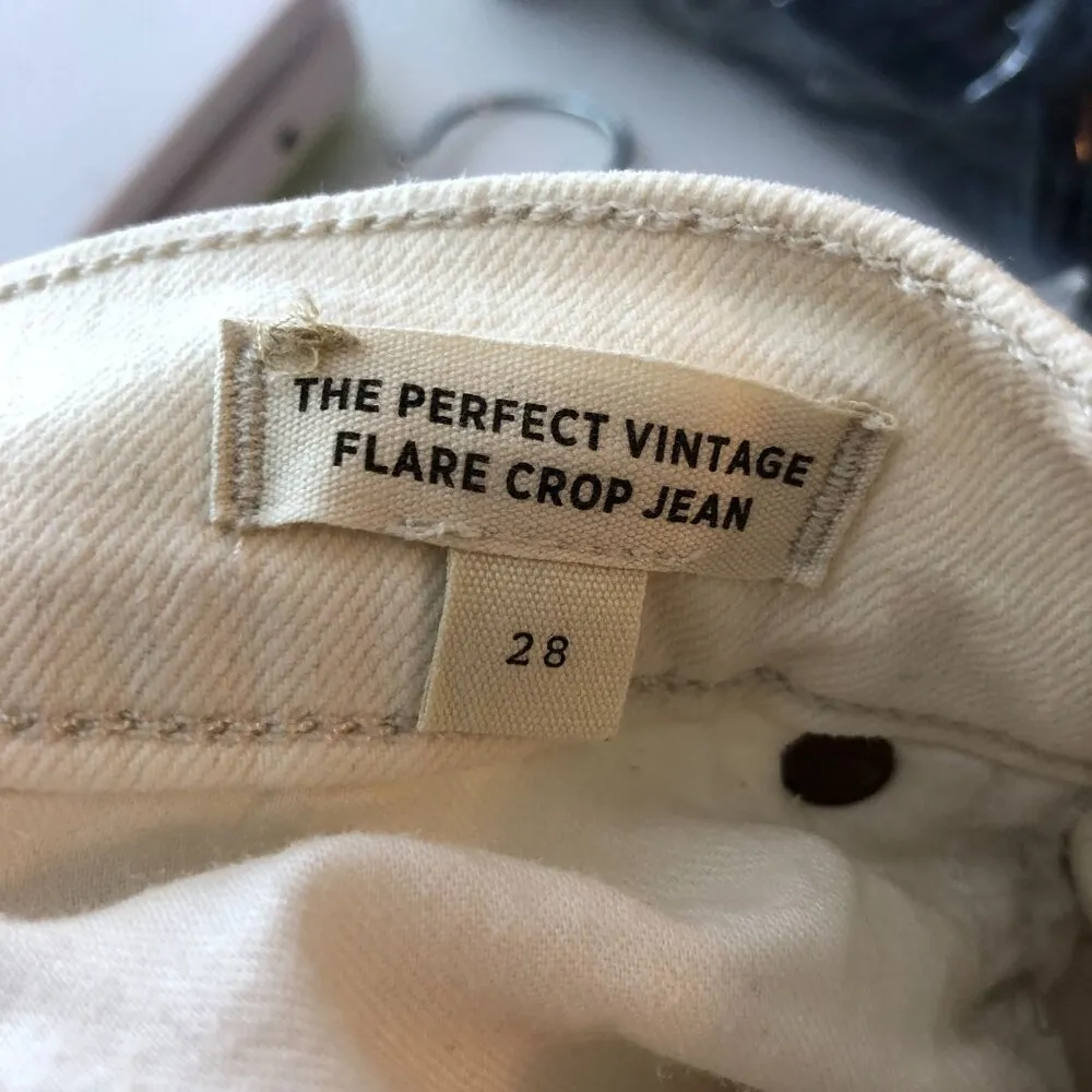 Madewell Womens The Perfect Vintage Flare Crop Jeans Stretch Canvas Ivory 28 - Image 7