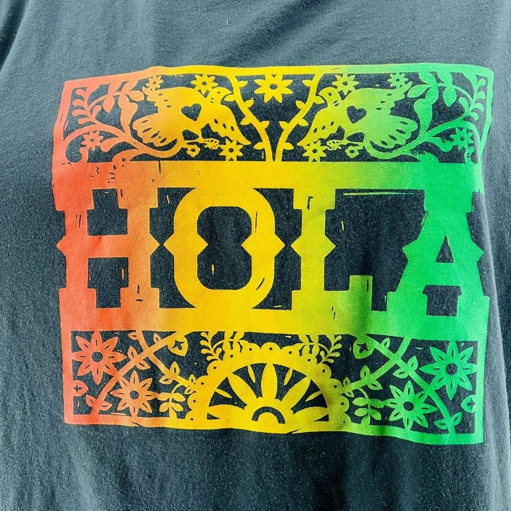 Old Navy Grey Hola Latin Graphic Red Yellow Green Tee Womens Large - Image 2