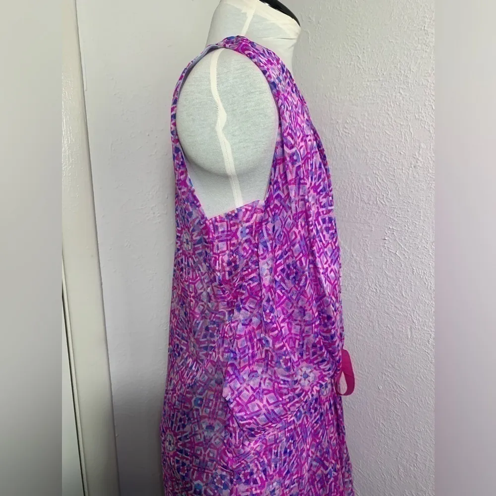 Sundance pink and blue, silk, asymmetric, sleeveless, mini dress. 6 - Image 2