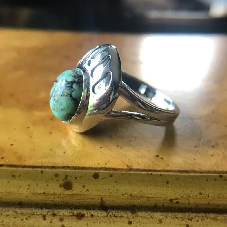 Natural Blue Moon Turquoise Sterling Silver Bear Paw Ring Size 7 - Image 2
