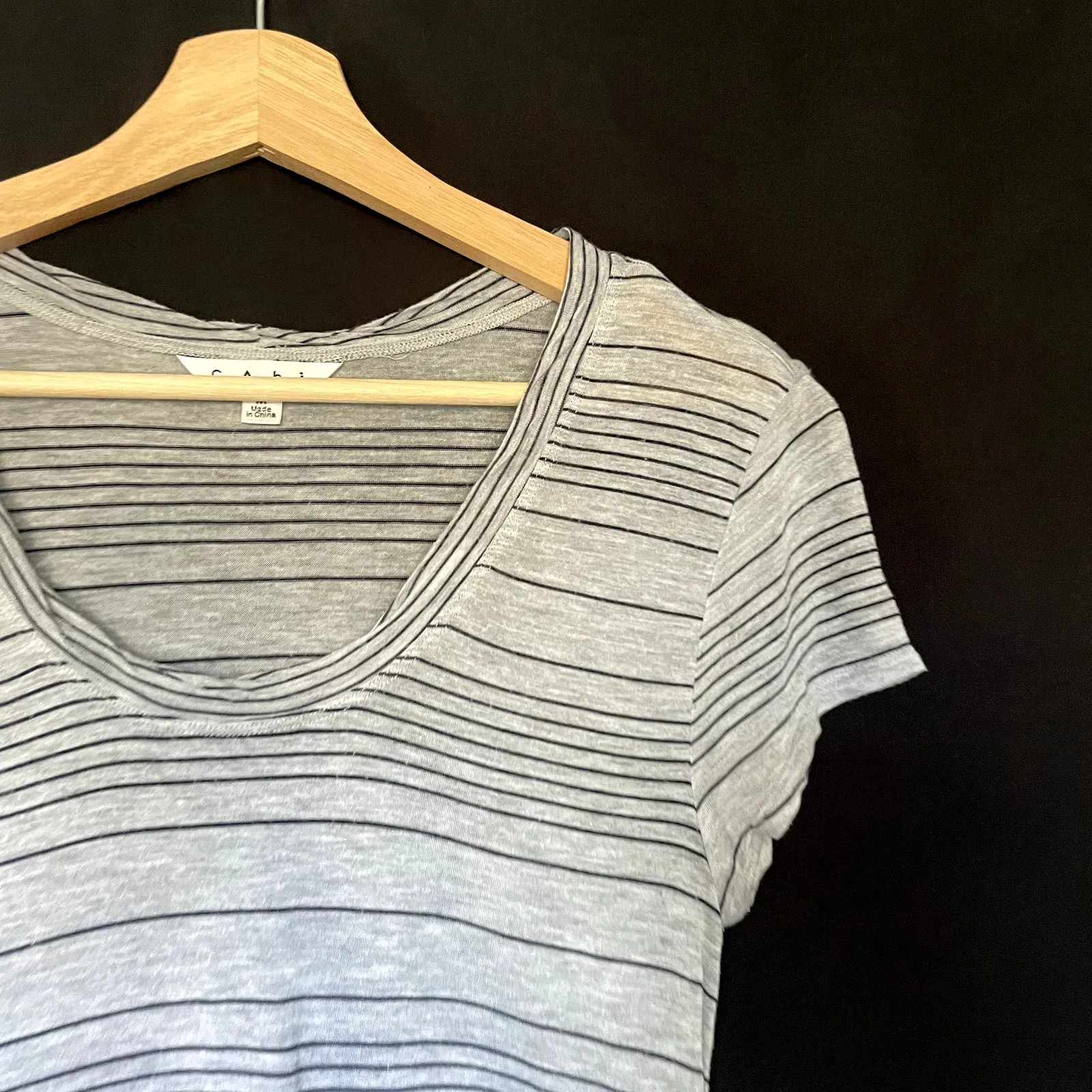 cAbi striped gray scoop neckline long shirt dress women's size medium rayon top - Image 2