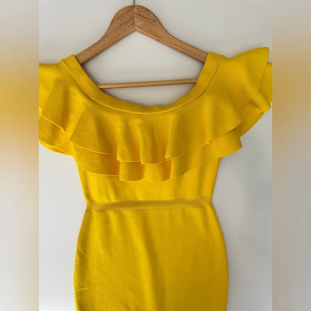 By The Way Yellow Ruffle Off Shoulder Bodycon Mini Dress Size M‎ - Image 10