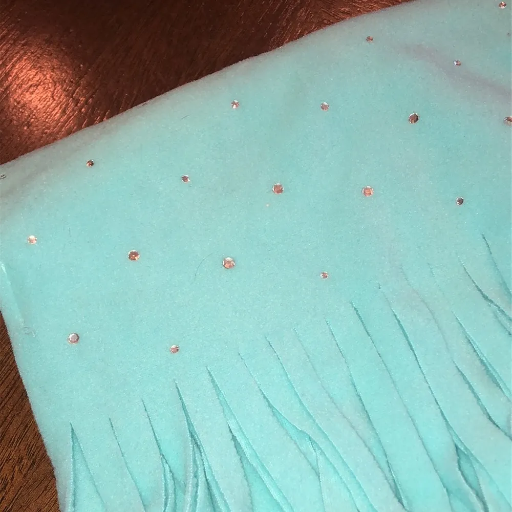 Light Blue Fleece CZ Rhinestone Bling Scarf Cozy Warm Winter Scarf - Image 2