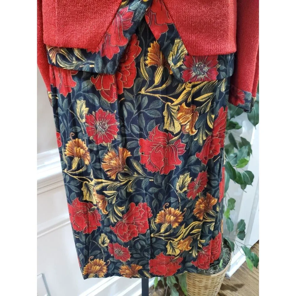 Matthew & David Women's Red Floral Single Breasted Blazer & Skirt 2 Pc's Suit 16 - Image 6