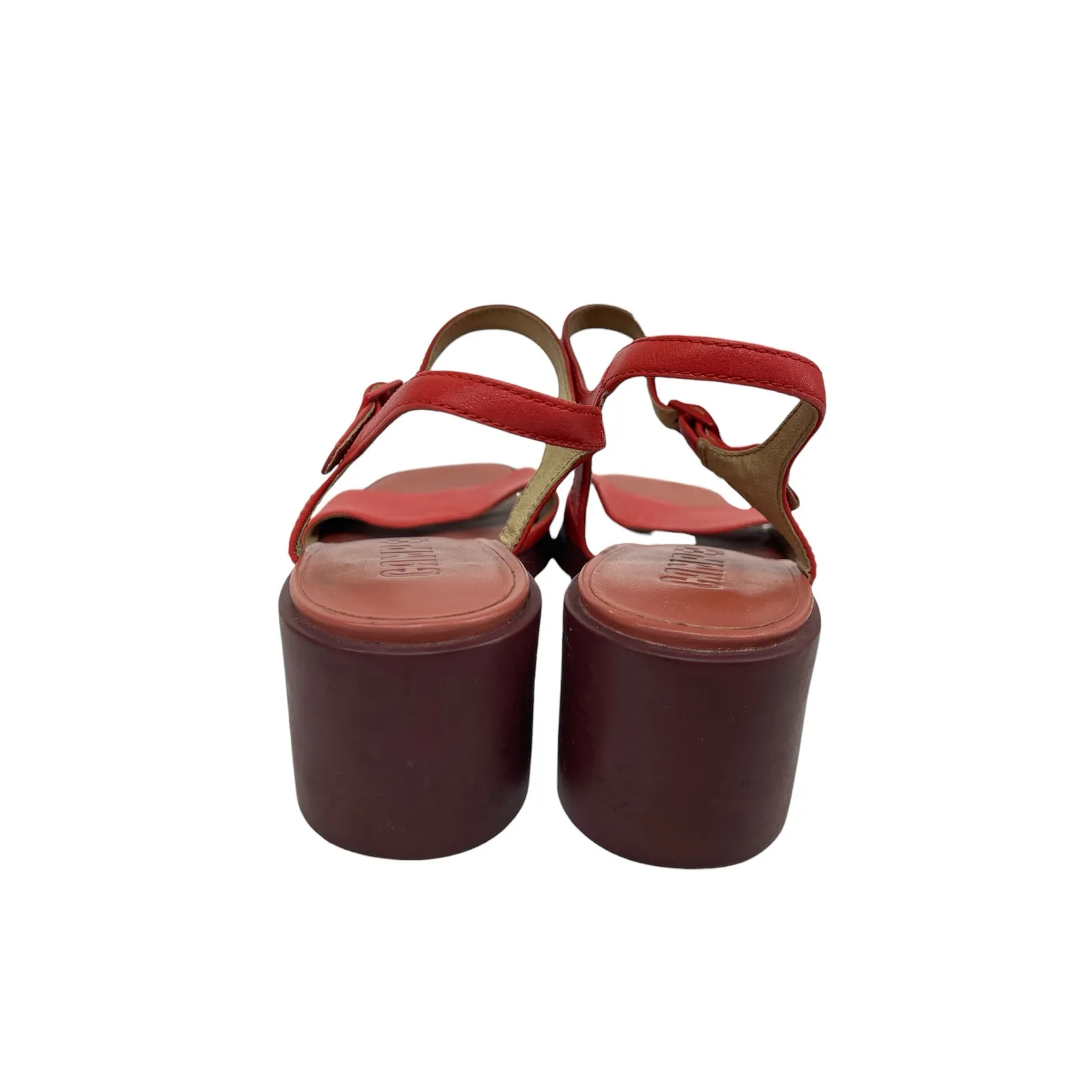 Camper Meda Womens Red Leather Square Toe Block Heel Ankle Strap Sandals 36 US 6 - Image 3