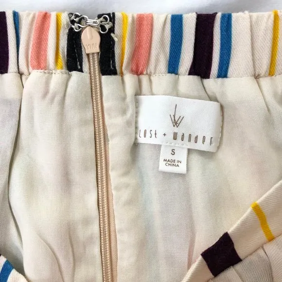 New  Colorful Striped Shorts Ruffle Trim Ivory Multi - Image 12