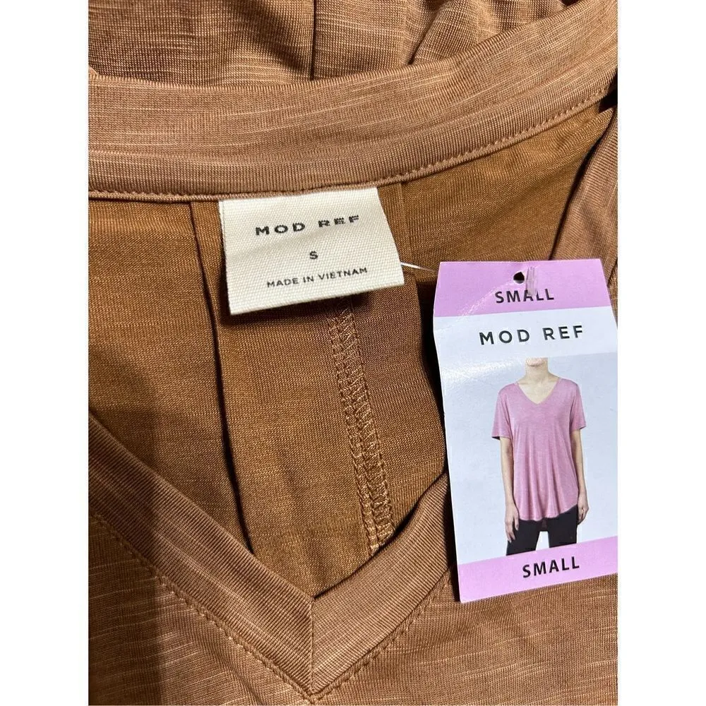 Mod Ref Women's Heathered Shirt V-Neck High-Low Hem Top Size Small Rust - Image 3