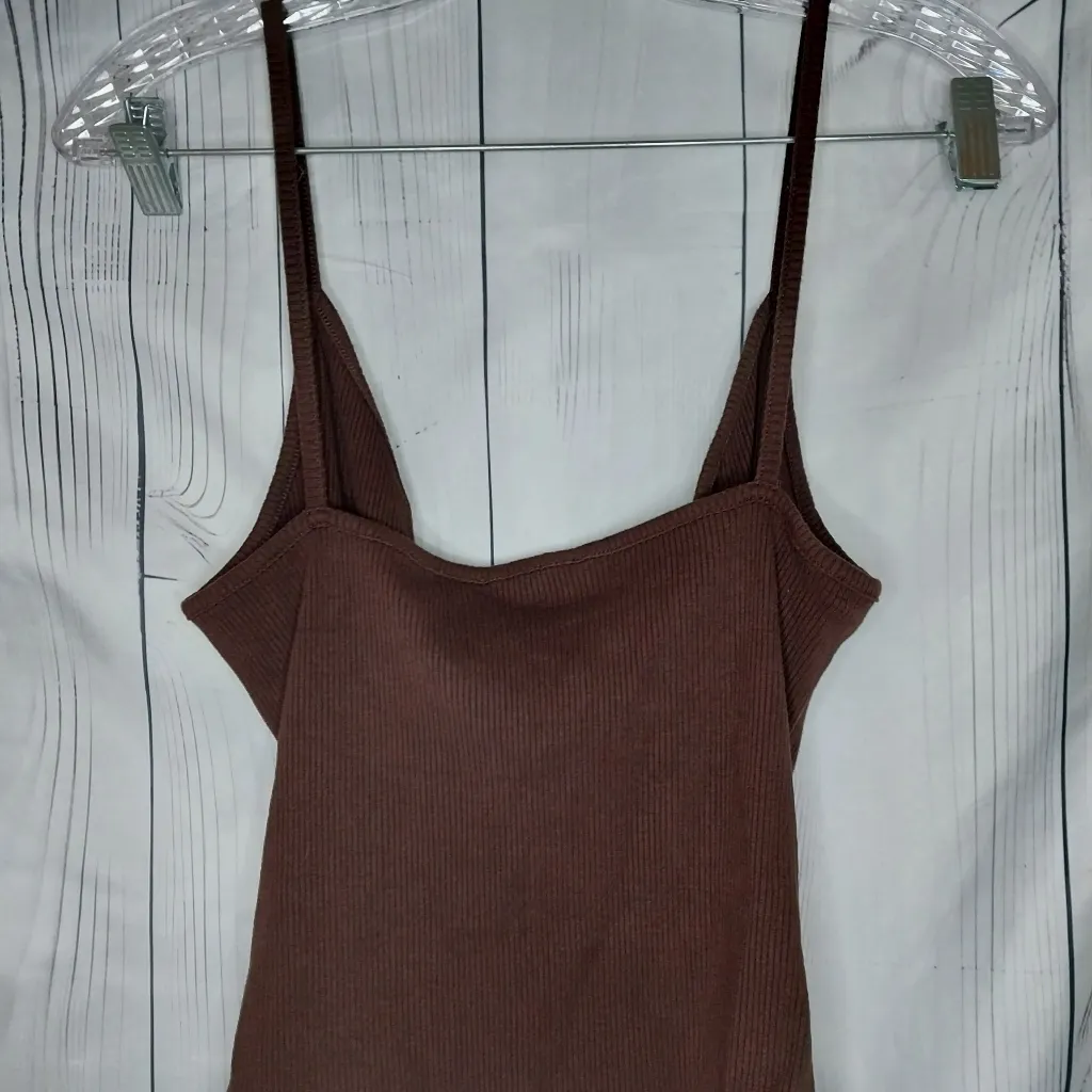 Lulus Brown Ribbed V-Neck Spaghetti Strap Bodysuit - Image 6