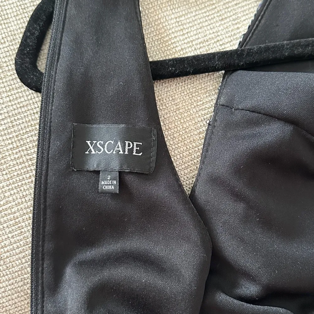 Xscape Black Sleeveless Beaded Cutout Halter Gown Size 2 - Image 9