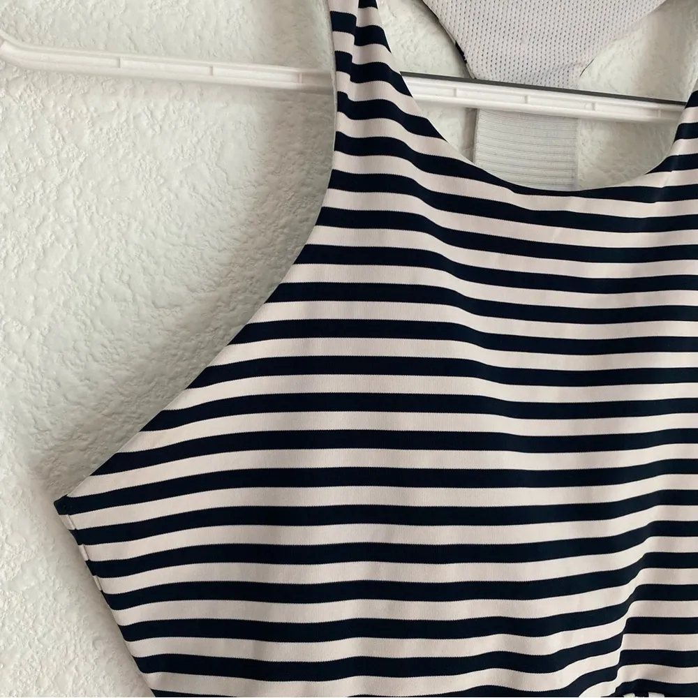 navy blue and white stripe workout sports bra T back size S - Image 2