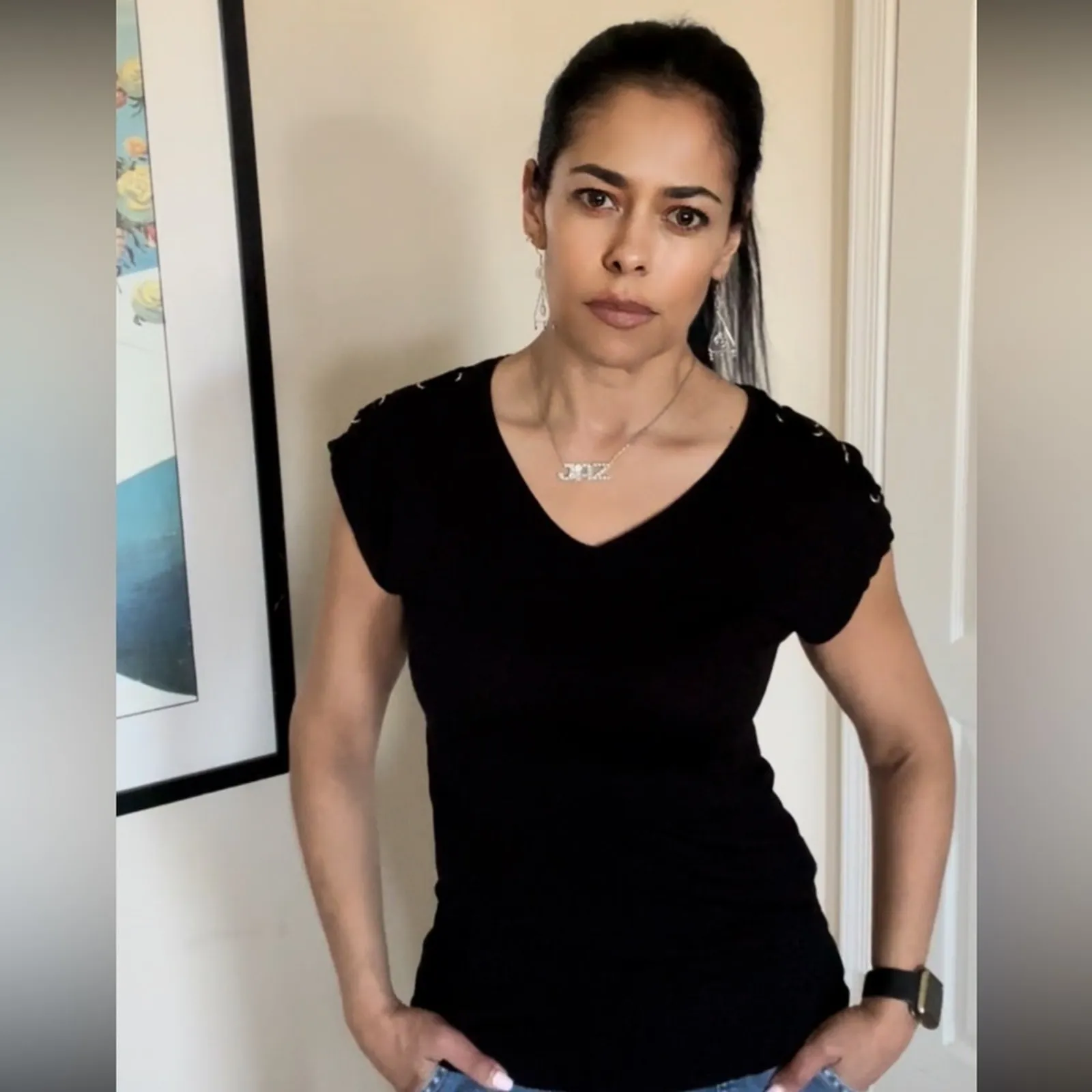 Atmosphere Black V neck short sleeve top size 2 - Image 5