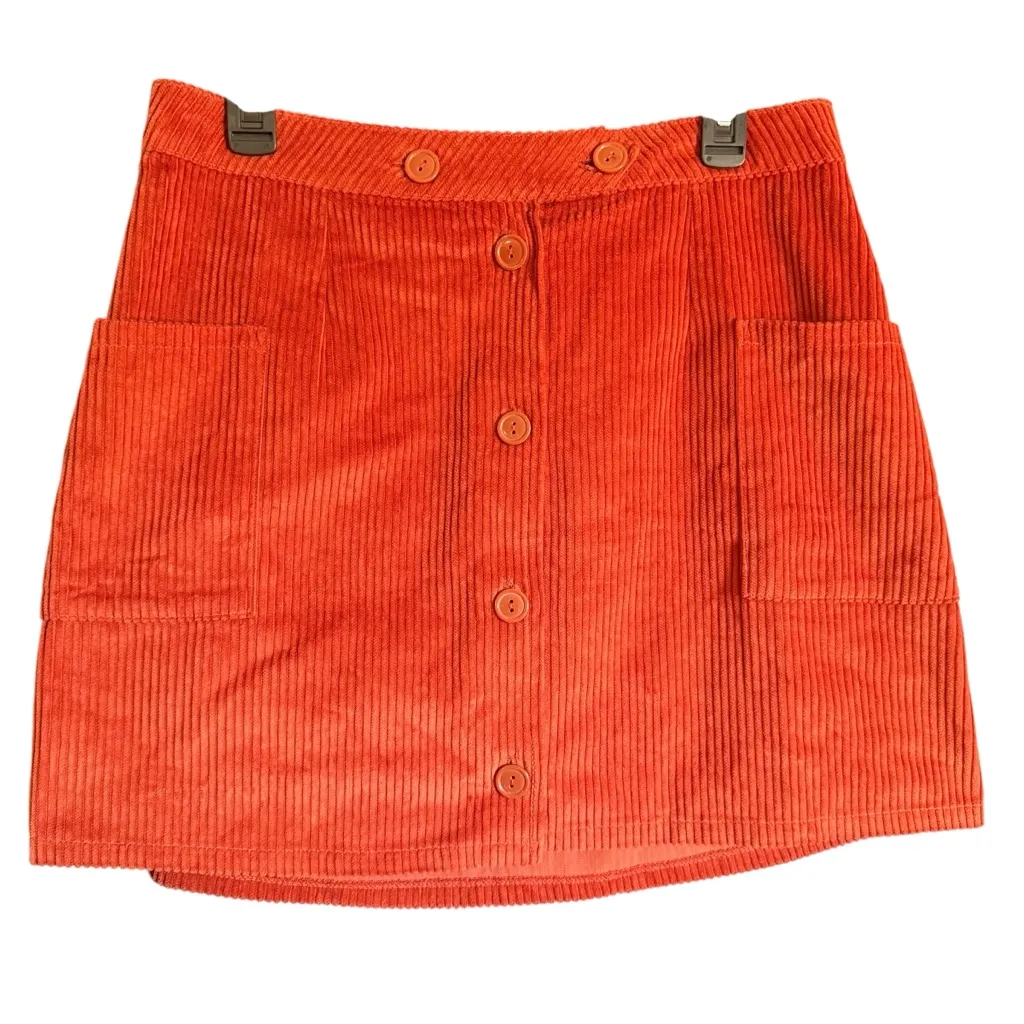Charlotte Russe Women’s Vibrant Orange Corduroy Front Button Mini Skirt- Large - Image 2