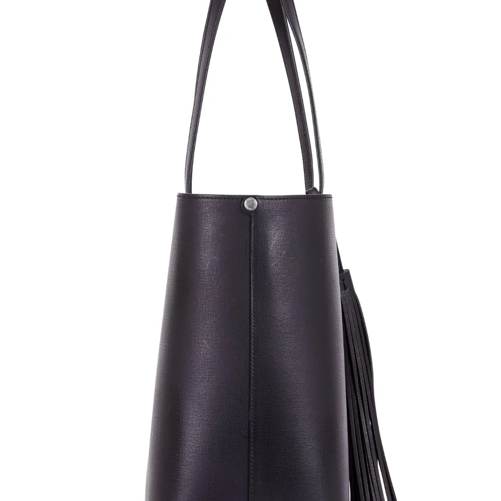 SAINT LAURENT BLACK LEATHER PERFORATED LOGO LARGE TOTE - Image 3