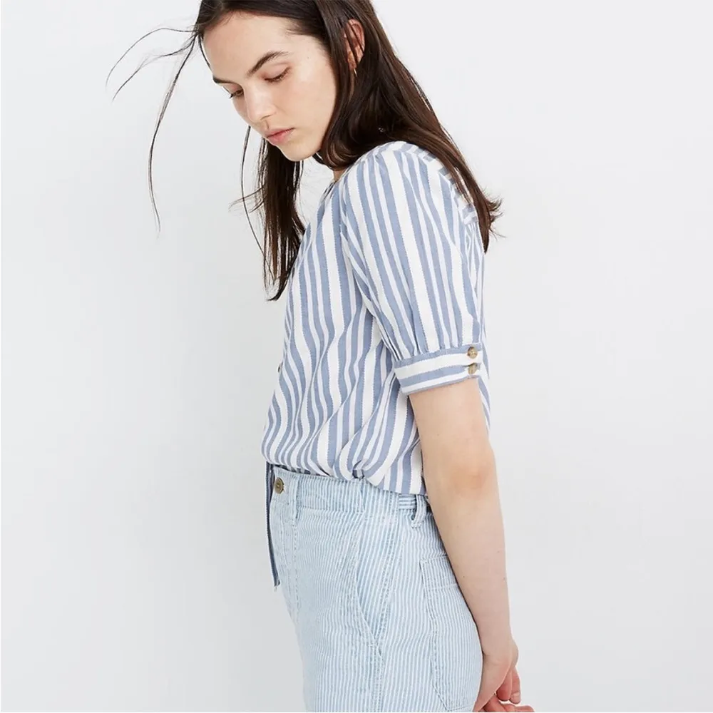 Madewell Plaza Stripe Shirt Button Front Women’s Size XXS Blue White NWT - Image 4