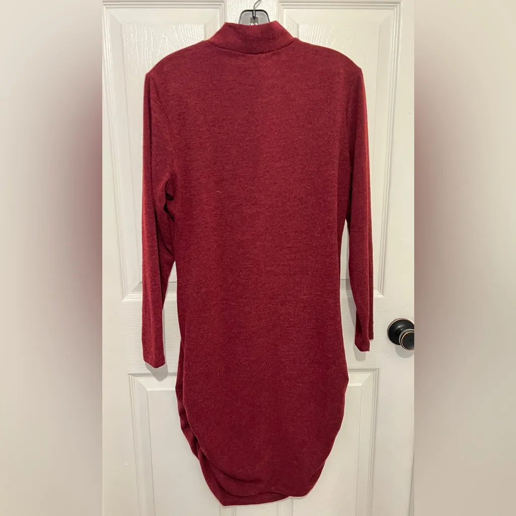 FASHION TO FIGURE Women's Burgundy Mock Neck Ruched Side Long Sleeve Dress - Image 2