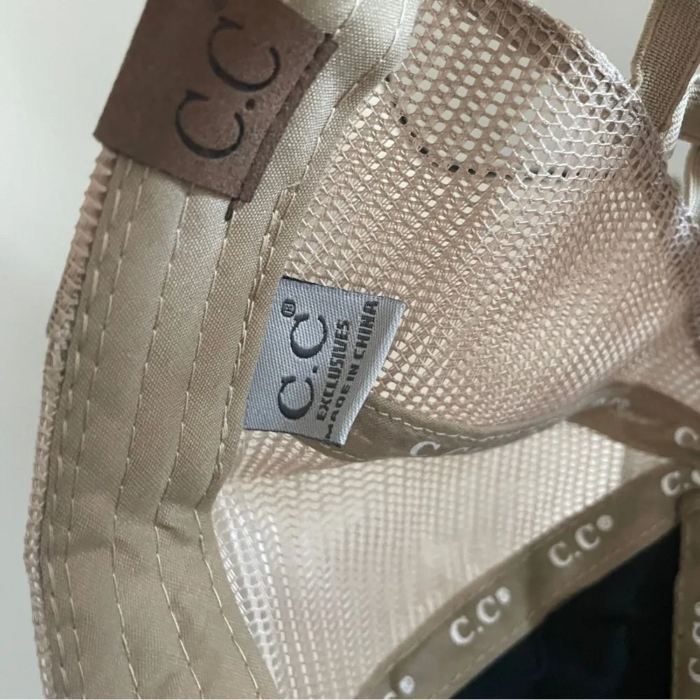 CC Canvas‎ Cotton Distressed Brim Strap Hat Mesh Ponytail Holder Baseball Cap OS Gray - Image 11