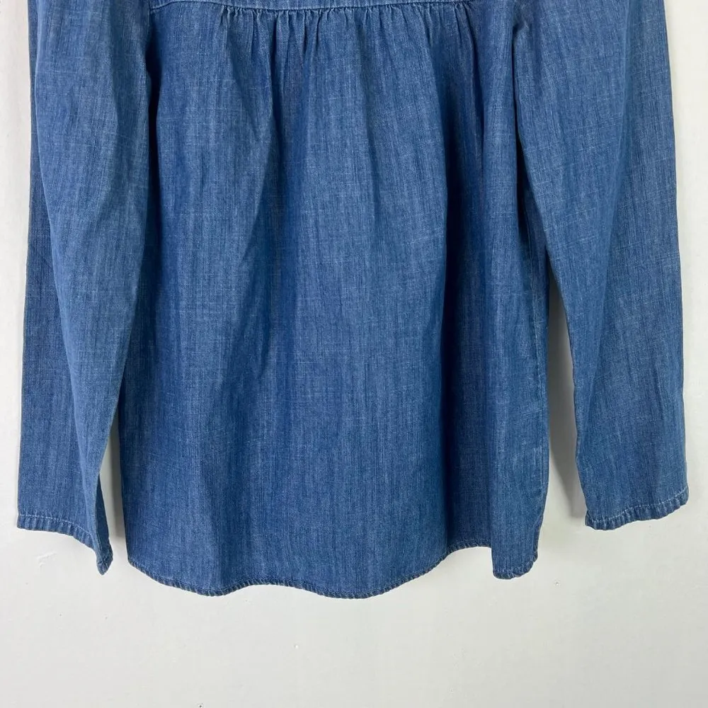 J. Crew Factory Chambray Puff-Sleeve Top in Cotton-Tencel Blue Size XS EUC A875 - Image 5