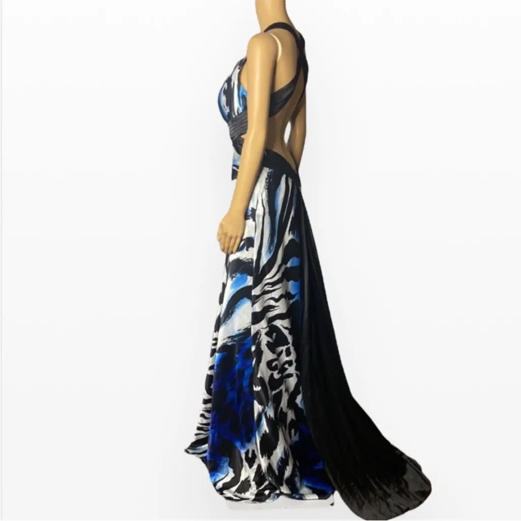 Y2K Cache Blue Black Animal Print Halter
Gown Prom Cocktail Dress Size 8 - Image 2