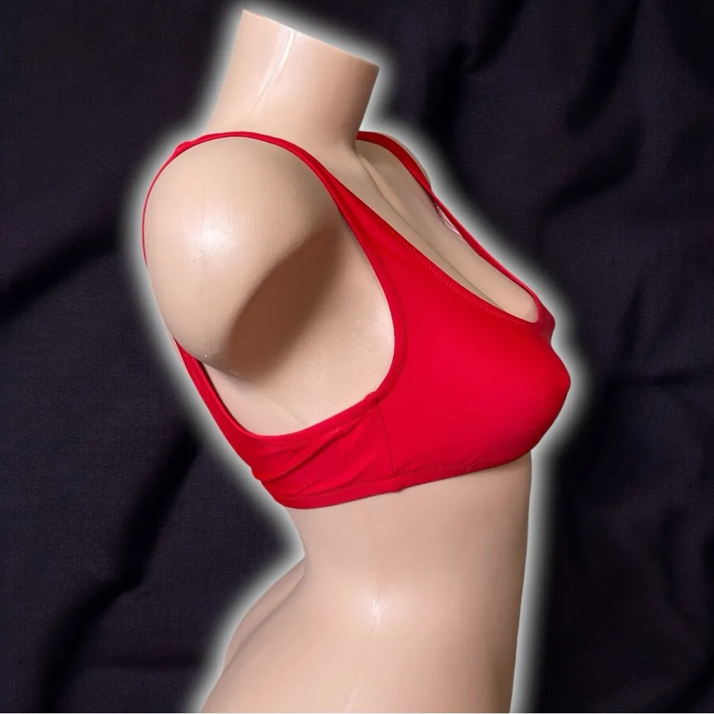 J. Crew Red Square Neck Classic Casual Sporty Athletic Bikini Swimsuit Top - Image 3