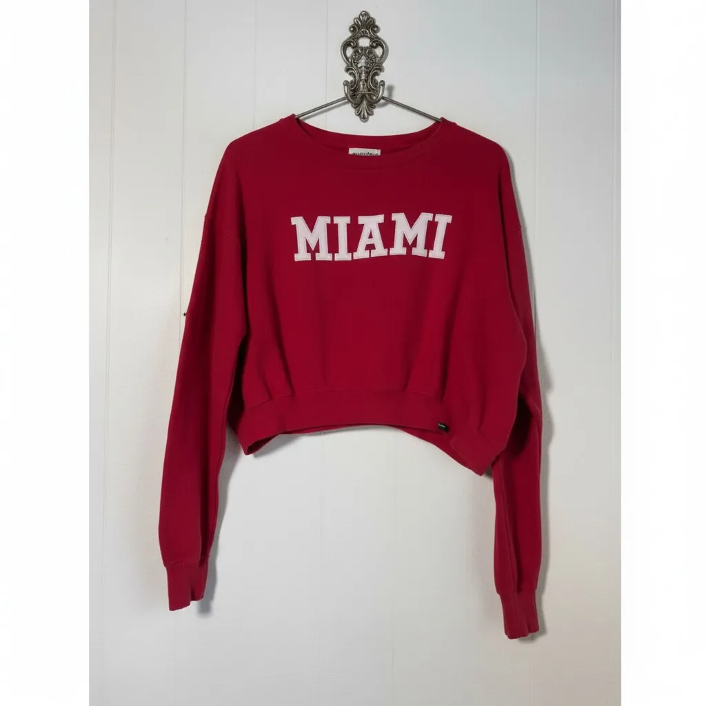 Hype & Vice Small Miami Red White Knit Cropped Crewneck Cotton Sweater - Image 7
