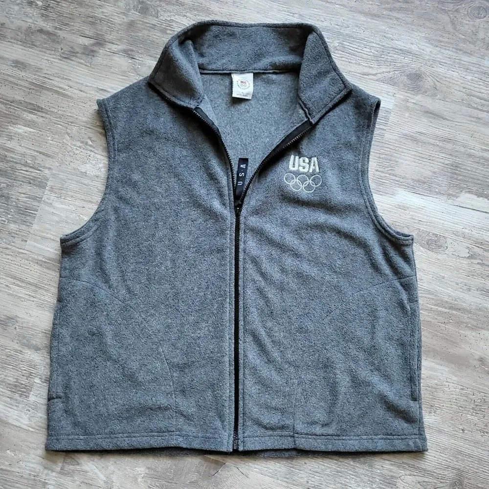 United States Olympic Committee Womens Gray Solid Full Zip Vest Jacket USA Sz XL - Image 2